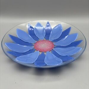 Villeroy & Boch Floral Vitrum Shallow Bowl Daisy Blue Pink Fused‎ Glass 10.5"
